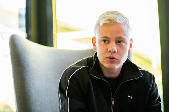 Otto Rosengren of Malmö FF is being interviewed at a press