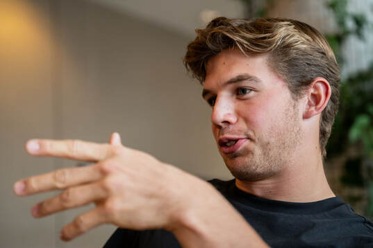 Goalkeeper Melker Ellborg of Malmö FF is being interviewed