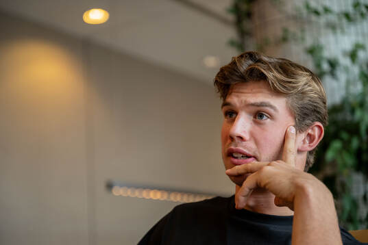 Goalkeeper Melker Ellborg of Malmö FF is being interviewed