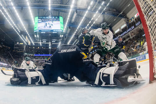 HV71s målvakt Frederik Dichow och Lucas Lagerberg