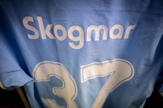 The kit of Adrian Skogmar of Malmö FF in the dressing room