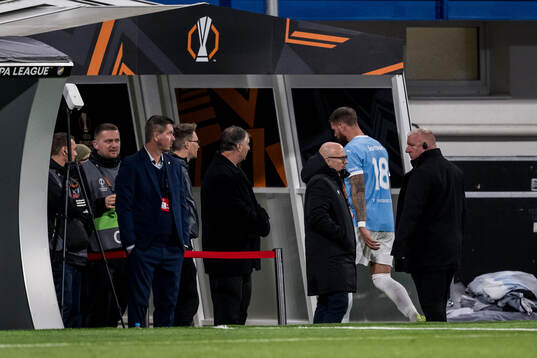Pontus Jansson of Malmö FF receives medical attention
