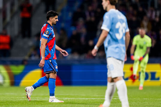 Merchas Doski of Viktoria Plzen leaves the pitch