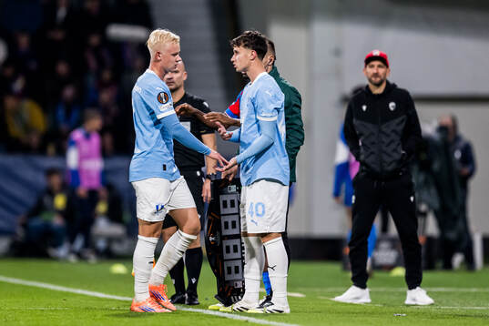 Otto Rosengren and Kenan Busuladzic of Malmö FF