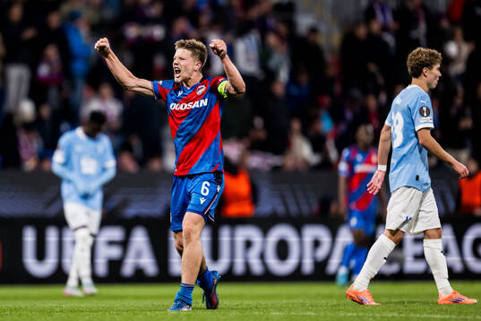 Lukas Cerv of Viktoria Plzen celebrates