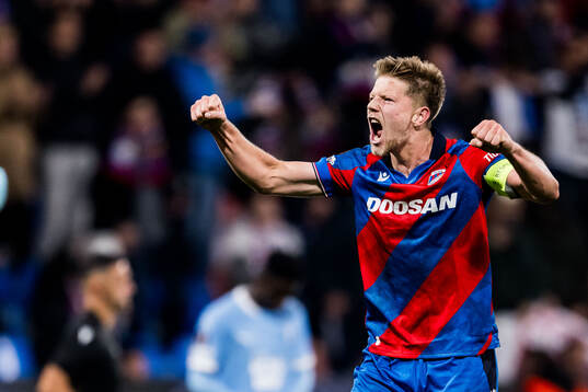 Lukas Cerv of Viktoria Plzen celebrates