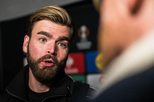 Naprapath David Björkman of Malmö FF is being interviewed