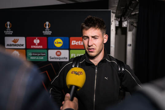 Lasse Berg Johnsen of Malmö FF is being interviewed