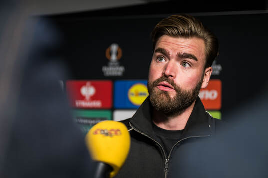 Naprapath David Björkman of Malmö FF is being interviewed