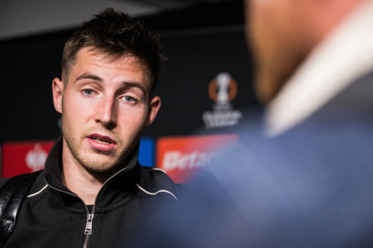Lasse Berg Johnsen of Malmö FF is being interviewed