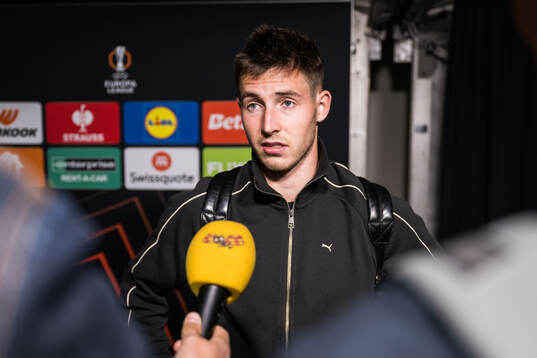 Lasse Berg Johnsen of Malmö FF is being interviewed