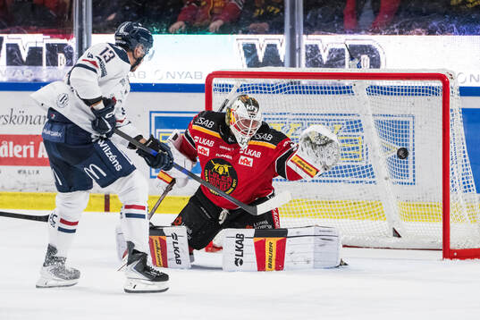 Linköpings Jakub Vrana och Luleås målvakt Joel