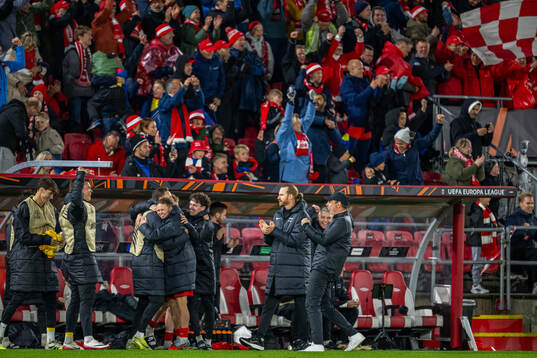 Freyr Alexandersson, head coach of Brann, celebrates at the
