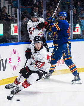 Malmö Redhawks Carl Persson och Lauri Pajuniemi i en kamp
