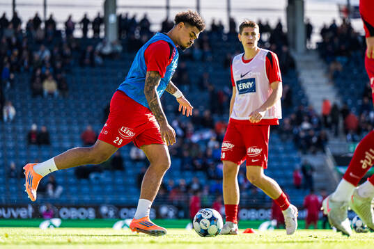 Noah Jean Holm of Brann warms up