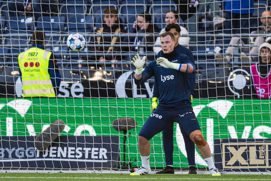 Goalkeeper Kristoffer Klaesson of Viking warms up