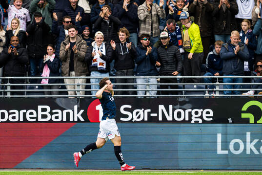 Edvin Austbø of Viking celebrates