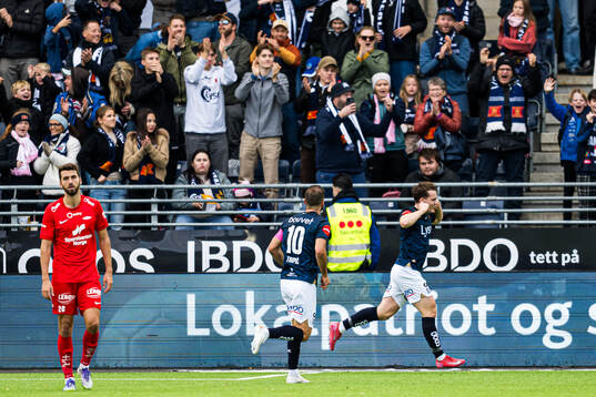Edvin Austbø of Viking celebrates