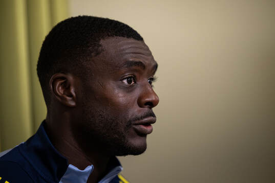Ken Sema of the Swedish national football team in mixed zone