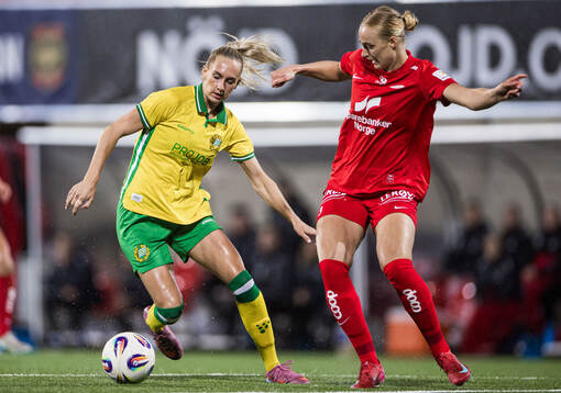 Ellen Wangerheim of Hammarby and Mia Authen of Brann