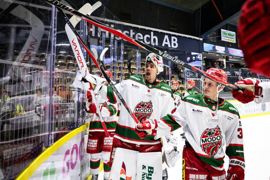 Modos målvakt Adam Werner jublar