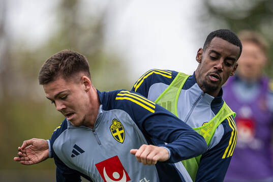 Emil Holm and Alexander Isak of the Swedish men's national