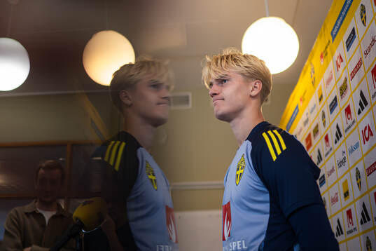 Lucas Bergvall of the Swedish national football team in a