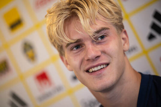 Lucas Bergvall of the Swedish national football team in a