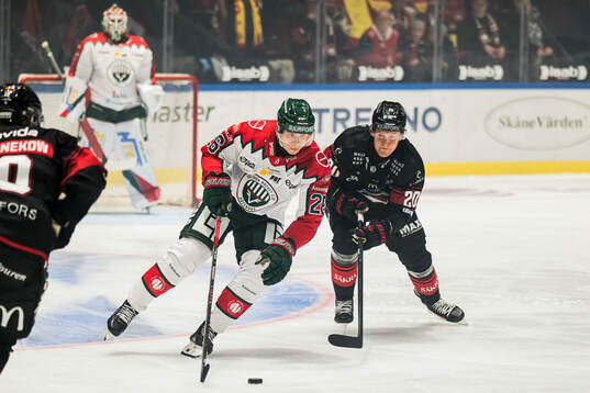 Frölundas Isac Heens och Malmö Redhawks Thomas Berg