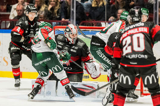 Frölundas Erik Thorell och Malmö Redhawks målvakt Marek