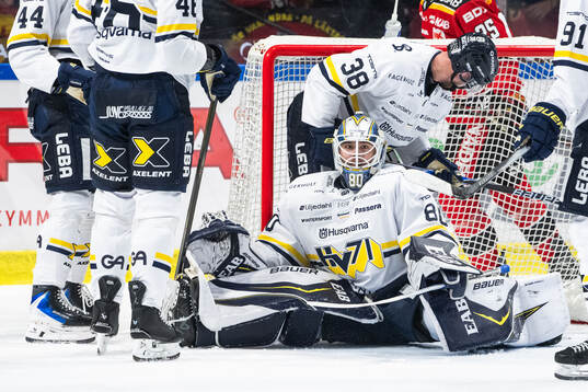 HV71s målvakt Frederik Dichow deppar