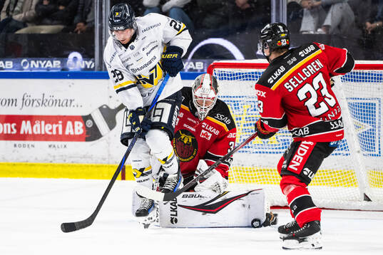 HV71s Justin Glenn Kloos och Luleås målvakt Matteus Ward