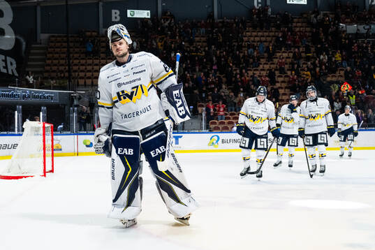HV71s målvakt Frederik Dichow deppar