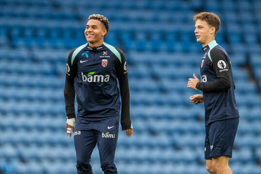 Antonio Nusa and Felix Horn Myhre of the Norwegian national