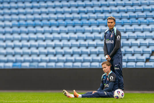 Andreas Schjelderup and Antonio Nusa of the Norwegian