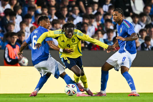 Alieu Njie of Sweden against Filippo Mane and Cher Ndour of