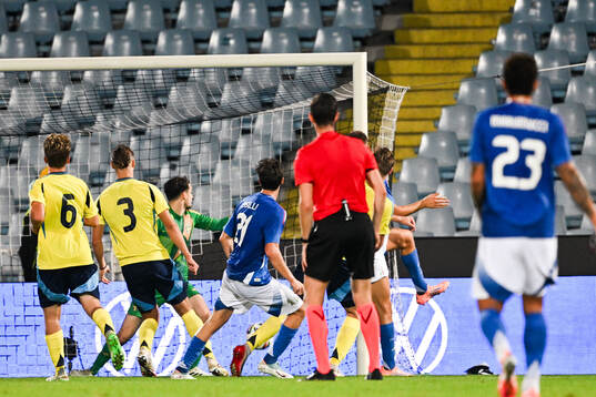 Niccolo Pisilli of Italy scores the 3-0 goal