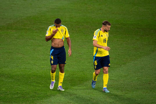 Isak Hien and Jesper Karlström of Sweden look dejected