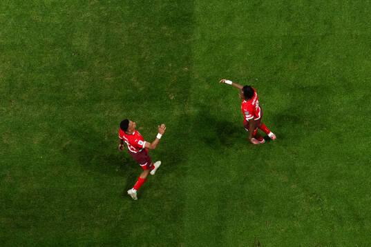 Johan Manzambi of Switzerland celebrates with Dan Ndoye