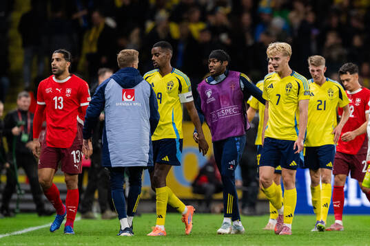 Alexander Isak, Anthony Elanga and Lucas Bergvall of Sweden