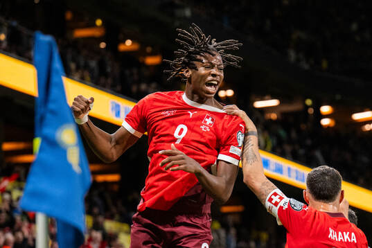 Johan Manzambi of Switzerland celebrating the 0-2 goal