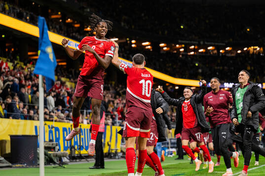 Johan Manzambi of Switzerland celebrating the 0-2 goal