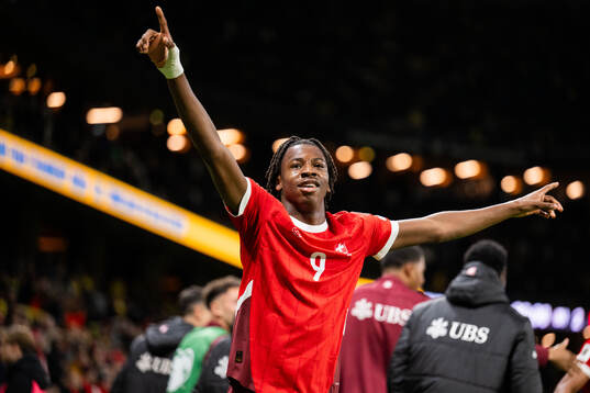 Johan Manzambi of Switzerland celebrating the 0-2 goal