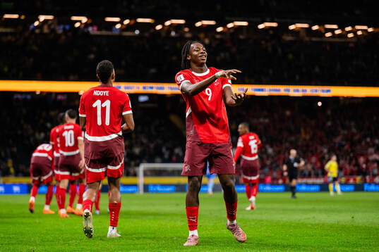 Johan Manzambi of Switzerland celebrating the 0-2 goal
