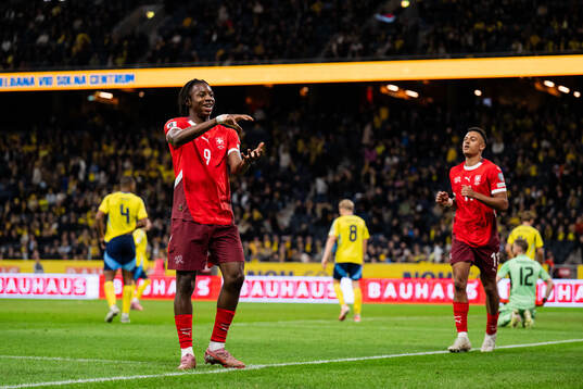 Johan Manzambi of Switzerland celebrating the 0-2 goal