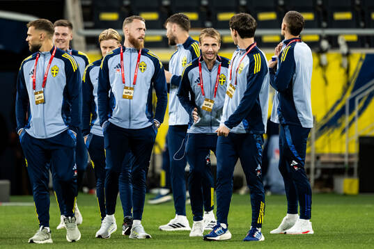 Jesper Karlström, goalkeeper Viktor Johansson and Benjamin