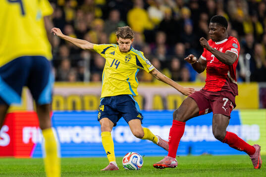 Anton Salétros of Sweden and Breel Embolo of Switzerland