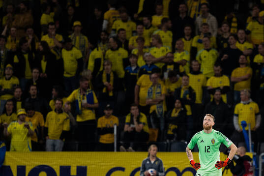 Goalkeeper Viktor Johansson of Sweden looks dejected