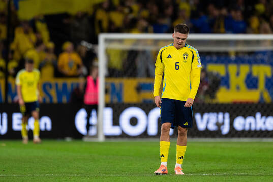 Emil Holm of Sweden looks dejected
