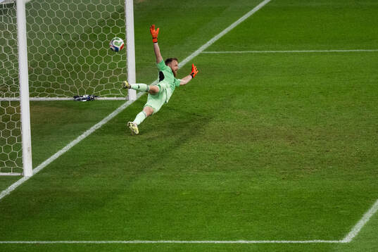 Goalkeeper Viktor Johansson of Sweden lets in the 0-1 goal